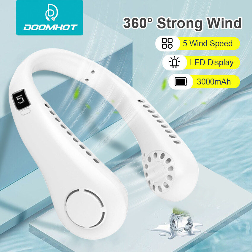 DoomHot Neck Fan Portable Bladeless Neck Fan 360° USB Cooling Fan Super Strong Wind Fan Portable Personal Fan Super Quiet Fan Dual Cooling Fan Summer Fan for Outdoor Sports Home Office Travel ราคา 278 บาท*ส่งฟรี