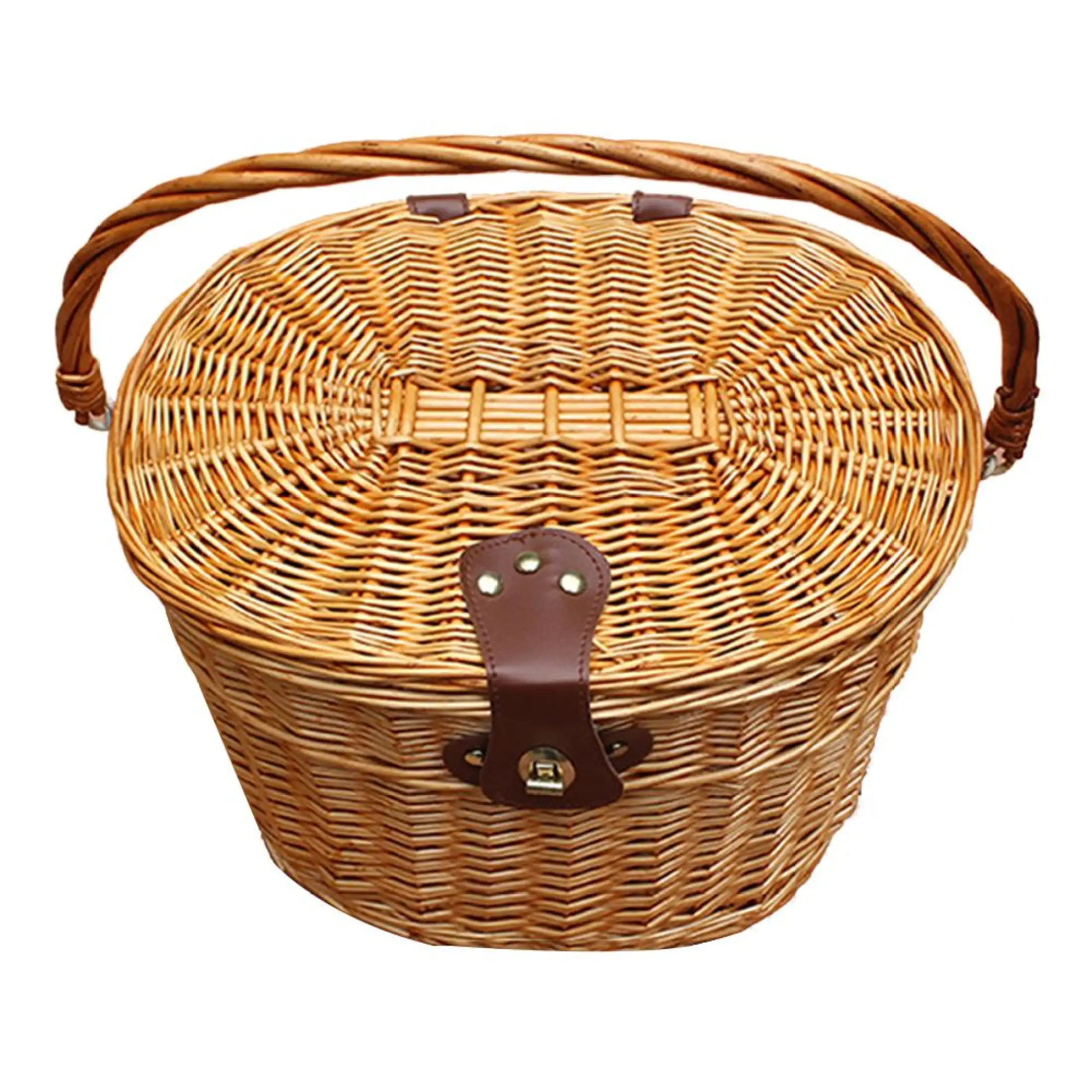 wicker bicycle basket with lid