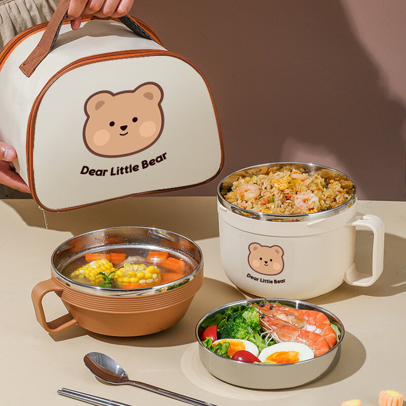 Gambar 304 Stainless Steel Lunch Box Students Cute Fast Food Cup Children s Lunch Box Office Workers Portable Bento Box Instant Noodle Bowl
