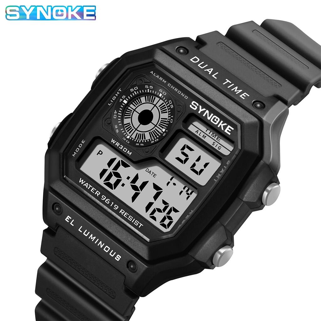 SYNOKE Digital Watches For Men Military Wristwatches Black Sports Watch Men Square LED Male Clock ราคา 294 บาท*ส่งฟรี