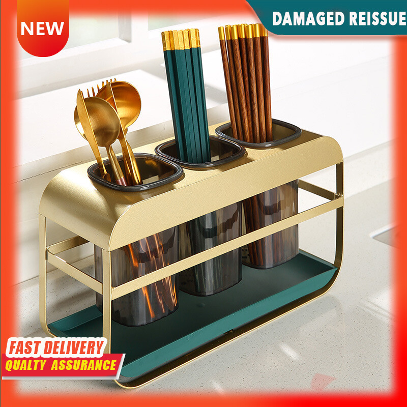 Gambar Light Luxury Draining Chopsticks Tube Home Creative Chopsticks Cage Wall mounted Kitchen Spoon Rack Storage Box Chopsticks Basket