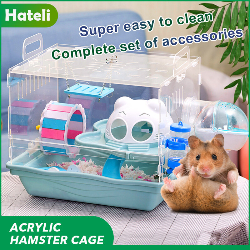 [HATELI] lồng hamster Khay Lồng Chuột Hamster Nhà Hamster Kiểu Lồng Acrylic Biệt Thự Chuột Lang Hộp Cho Thú Cưng Nhỏ Trong Suốt Đồ Dùng Cho Thú Cưng