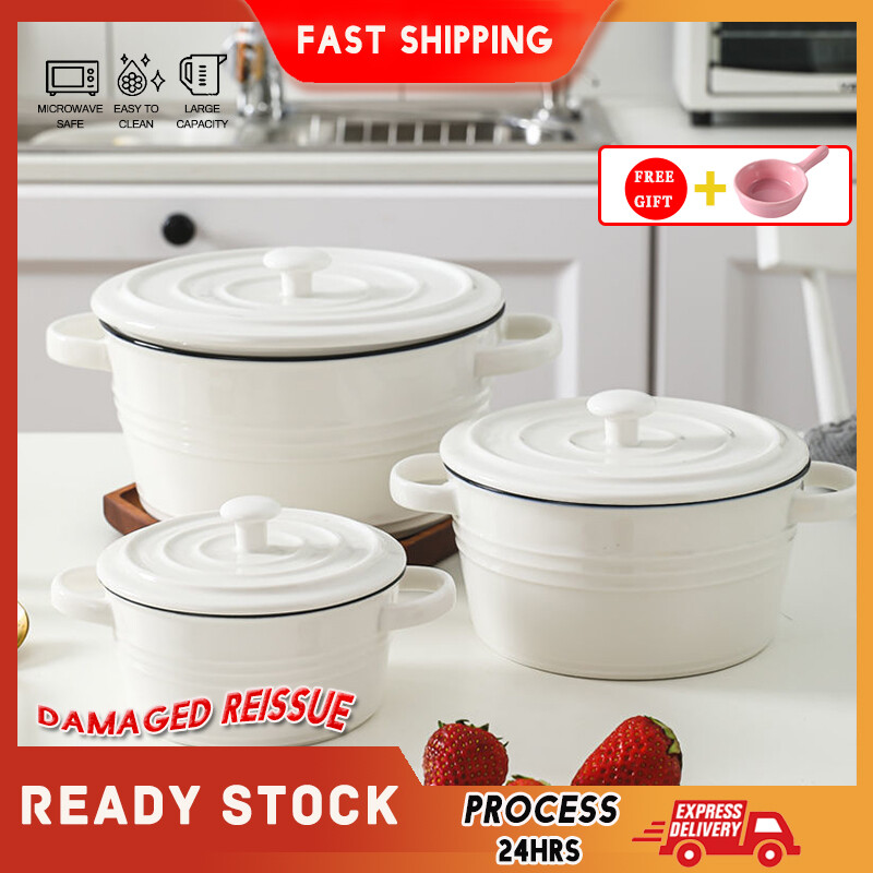 Gambar Soup Bowl with Lid Large Double Ear Soup Bowl Ceramic Noodle Bowl Salad Bowl Instant Noodle Bowl Rice Bowl