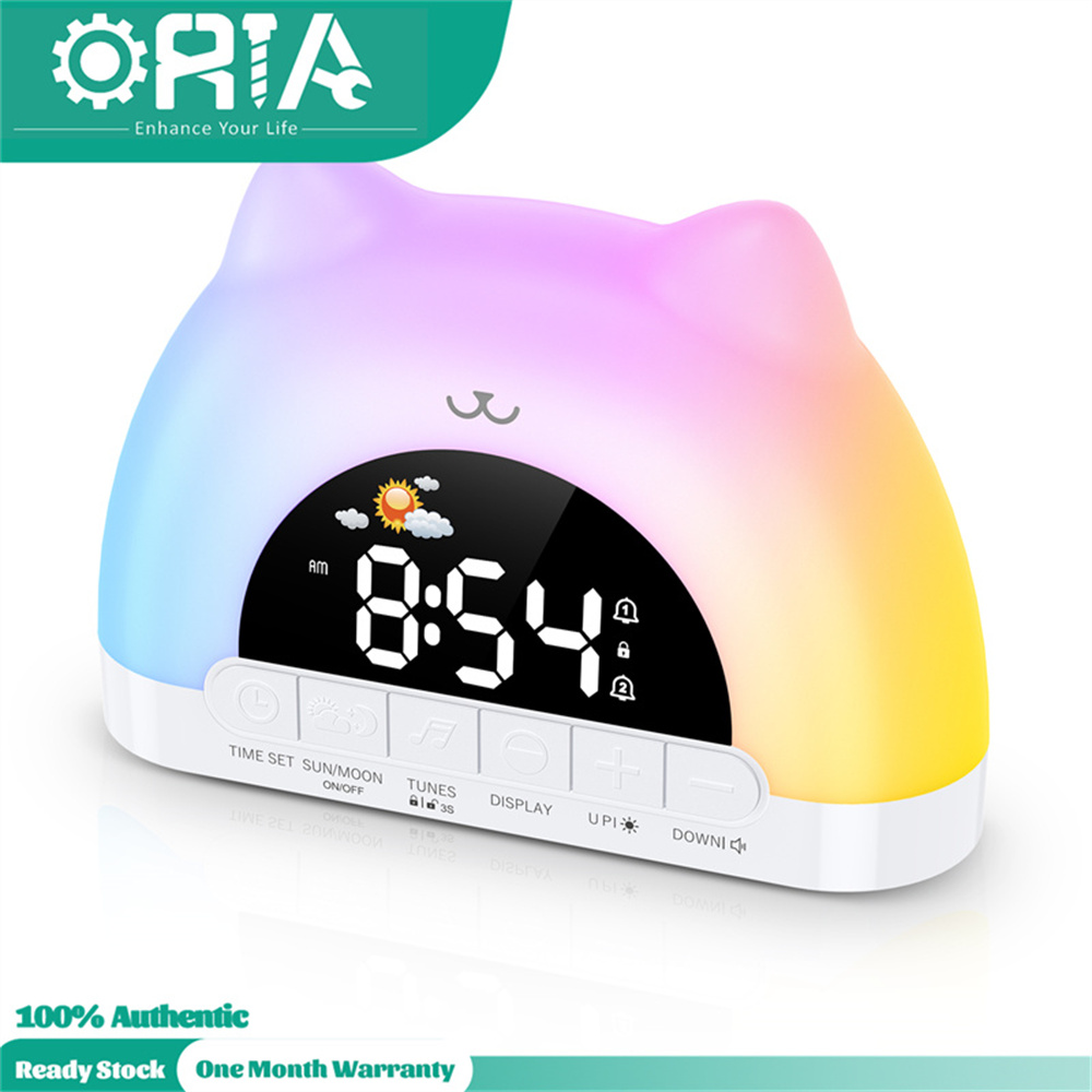 ORIA Smart Digital Alarm Clock With Night Light LED Alarm Clock with Sun & Moon for Adults Students Toddler Sleep Training Reminder Wake Up Light W/ 11 Colors 12/24H Format Dual Alarms Snooze