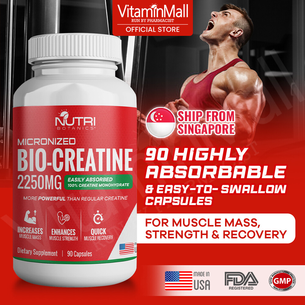 Nutri Botanics Bio Creatine Monohydrate 2250mg - 90 Capsule - Easily Absorbed, Increase Muscle Size & Strength, Quick Muscle Recovery Harga 167 Ringgit*Penghantaran Percuma