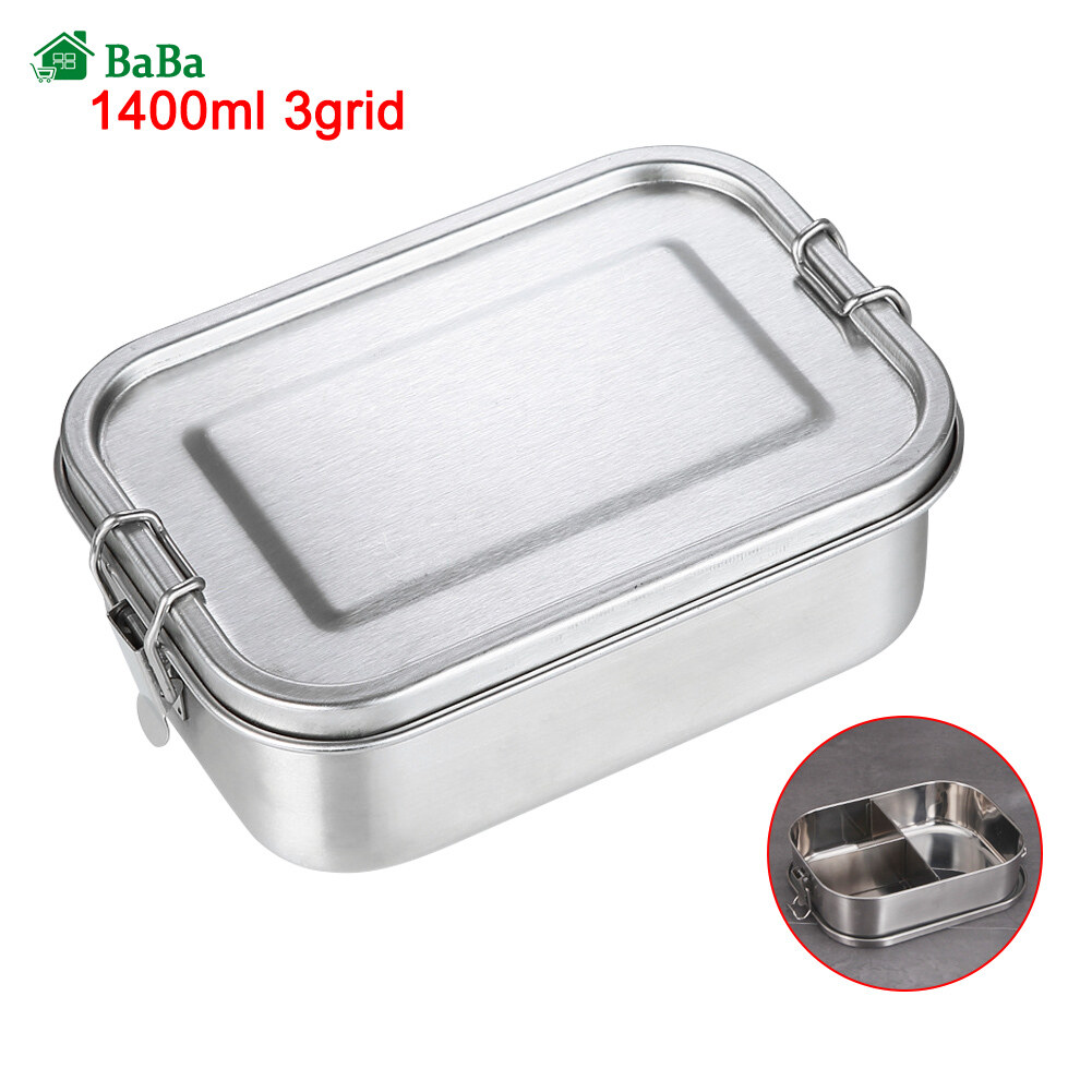 Gambar BaBa Stainless Steel Lunch Box 3 2 1 Compartment Metal Bento Lunch Box Container Stainless Steel 3 2 1 Compartment Metal Bento Lunch Box Kids Adult Durable