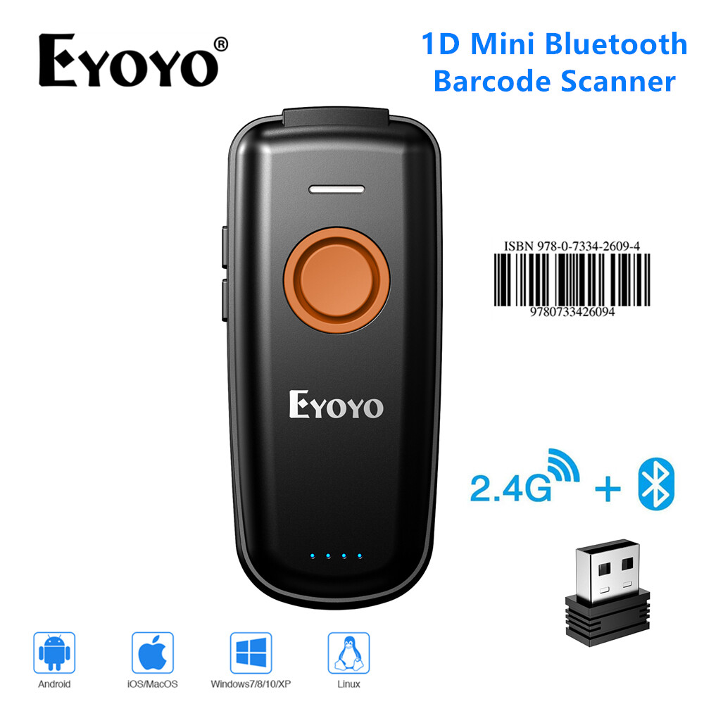 Eyoyo 1D Laser Mini Barcode Scanner Via Bluetooth 2.4G Wireless USB Wired With Power On/Off Button Volume Up/Down Button Portable Bar Codes Reader for Windows/Mac Computer/Android/iOS Phones ราคา 1,195 บาท*ส่งฟรี