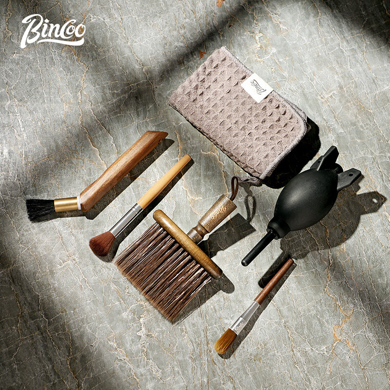 Bincoo 7 chiếc cà phê Bộ cọ Espresso Bộ cọ bao gồm máy Máy xay cà phê gỗ bàn chải làm sạch và nylon Espresso bàn chải