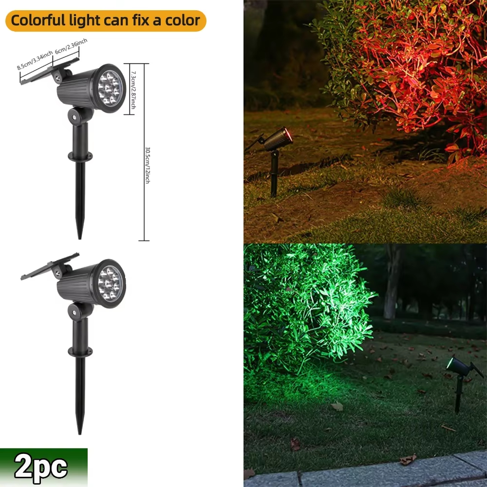 KEBIDU 2pcs 9 LED Solar Spot Lights IP65 Waterproof Outdoor RGB Solar Landscape Lights Brightness Adjustable for Garden Yard Palm Trees