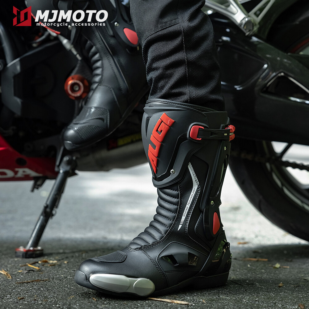 2025 MJMOTO Motorcycle Racing Boots Professiona Biker Shoes Motorbike Riding Protective Gear Shift Microfibe Leather Boot SIZE 39-45 ราคา 6,245 บาท*ส่งฟรี