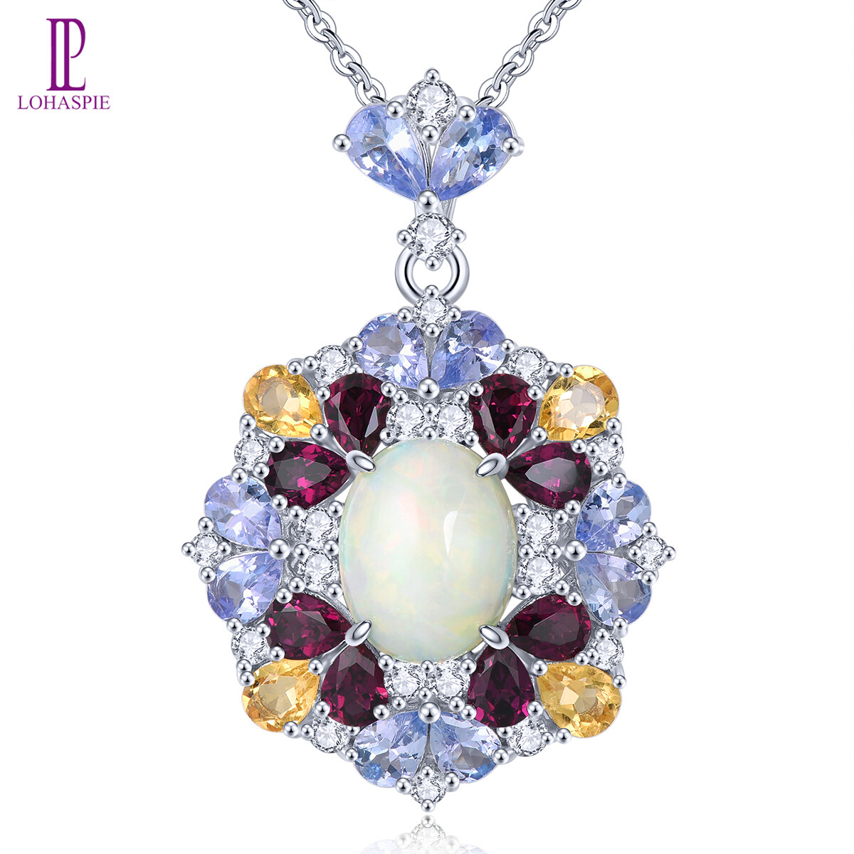 Lohaspie Jewelry Genuine 5.8 Carats 925 Silver Pendant Original Natural Opal Rhodolite Garnet Citrine Tanzanite Pendant Opal Stone Original Women Fashion Pendants Jewelry ราคา 3,136 บาท*ส่งฟรี