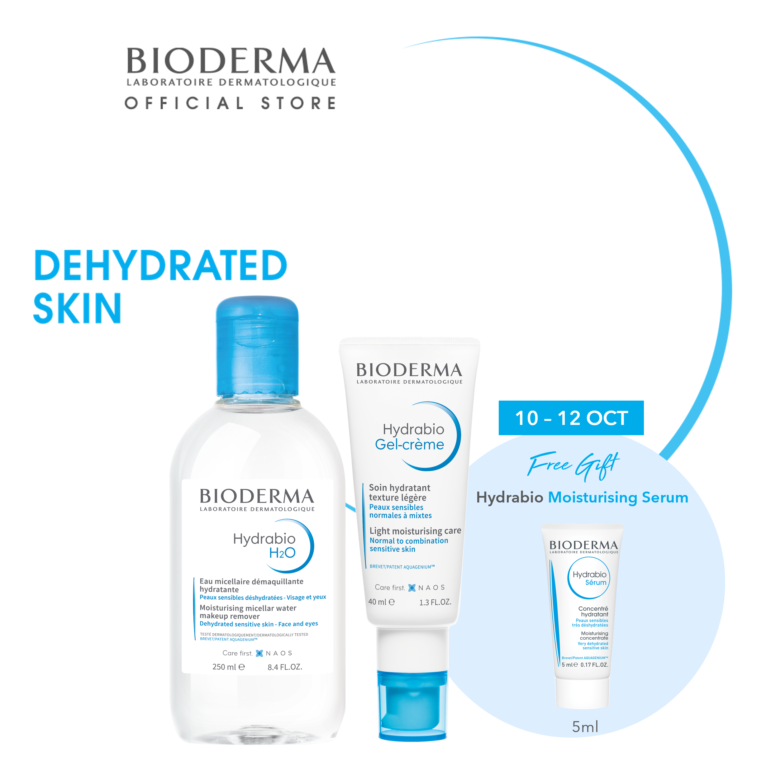 Gambar [Bundle Set] Bioderma Hydrabio H2O Soothing Moisturising Micellar Water 250ML + Hydrabio Moisturising Gel Cream 40ML (Dehydrated Skin)