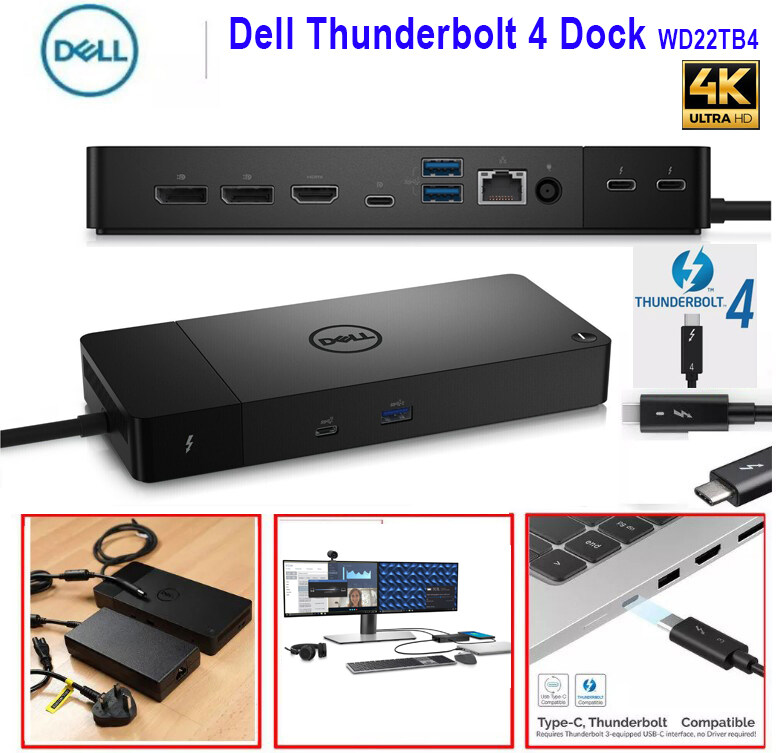 Dell WD22TB4 4K Thunderbolt 4 Dock with 180w Adapter Type-C 5120x2880 HDMI  DP USB-C Fast Charging Docking Station 4K Dual display | Lazada