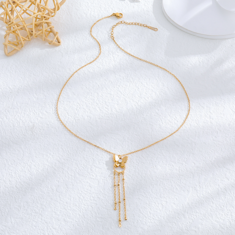 Vòng cổ hình bướm thanh lịch cát zircon thép titan Dây chuyền hạt trang sức mặt dây chuyền