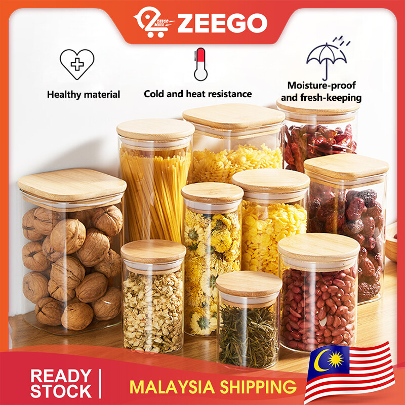 Gambar ZEEGO Seasoning Bottle Glass Jar Food Storage Jar With Bamboo Lid Seasoning Airtight Jar Container Spice Contain Condiment Bottle Bekas Rempah Balang Kaca Kedap Udara