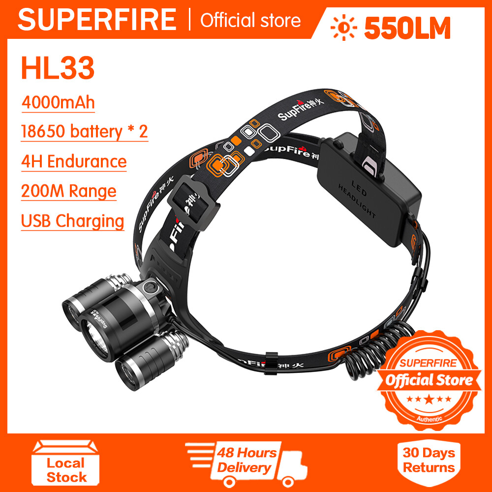 Đèn Câu Cá Tập Trung Cố Định SUPERFIRE Đèn pin đèn đội đầu Đèn pha Chống Nước Công Suất Cao HL33 Đèn Làm Việc Siêu Sáng LED đèn pin đội đầu đèn pin sạc điện