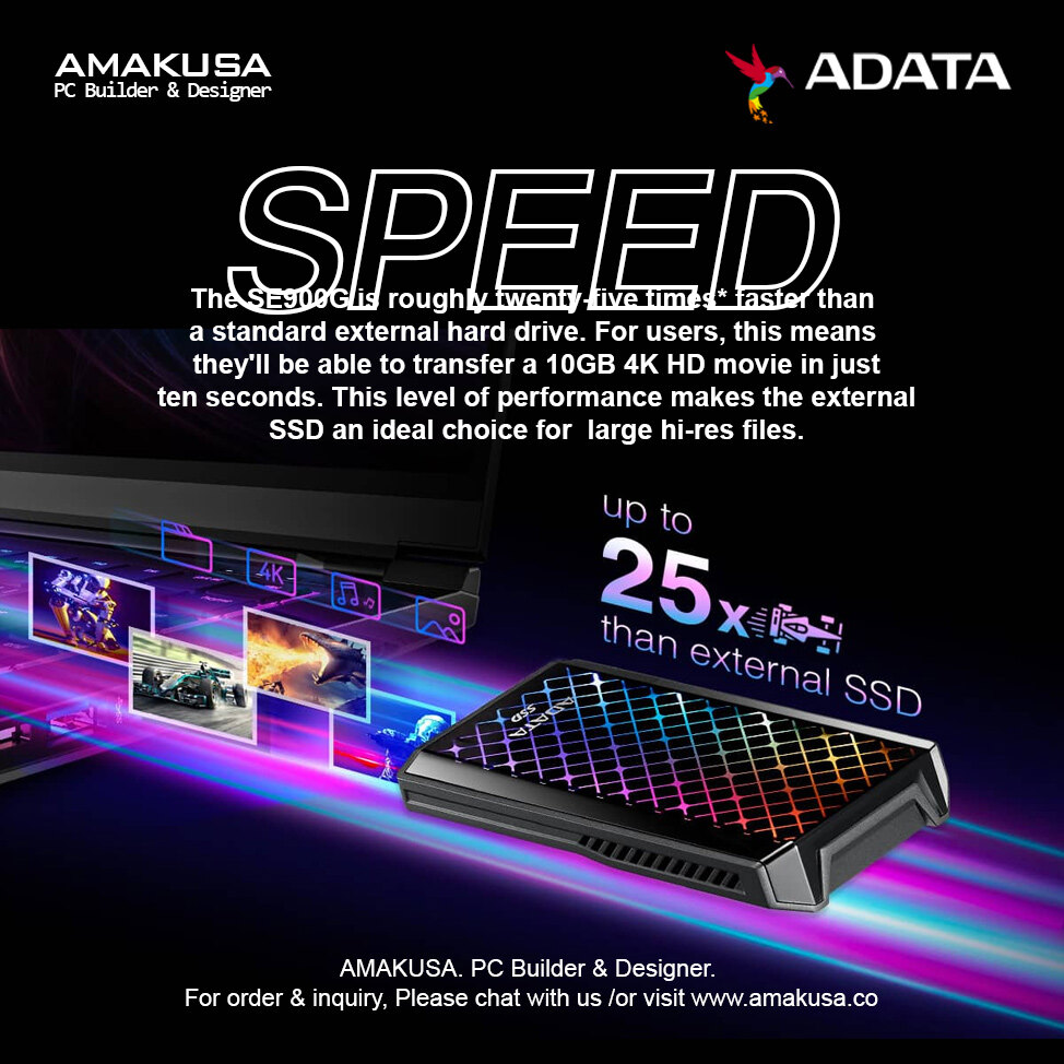 ADATA SE900G 512GB 1TB RGB Portable USB Gen2 Type C External - Main Image