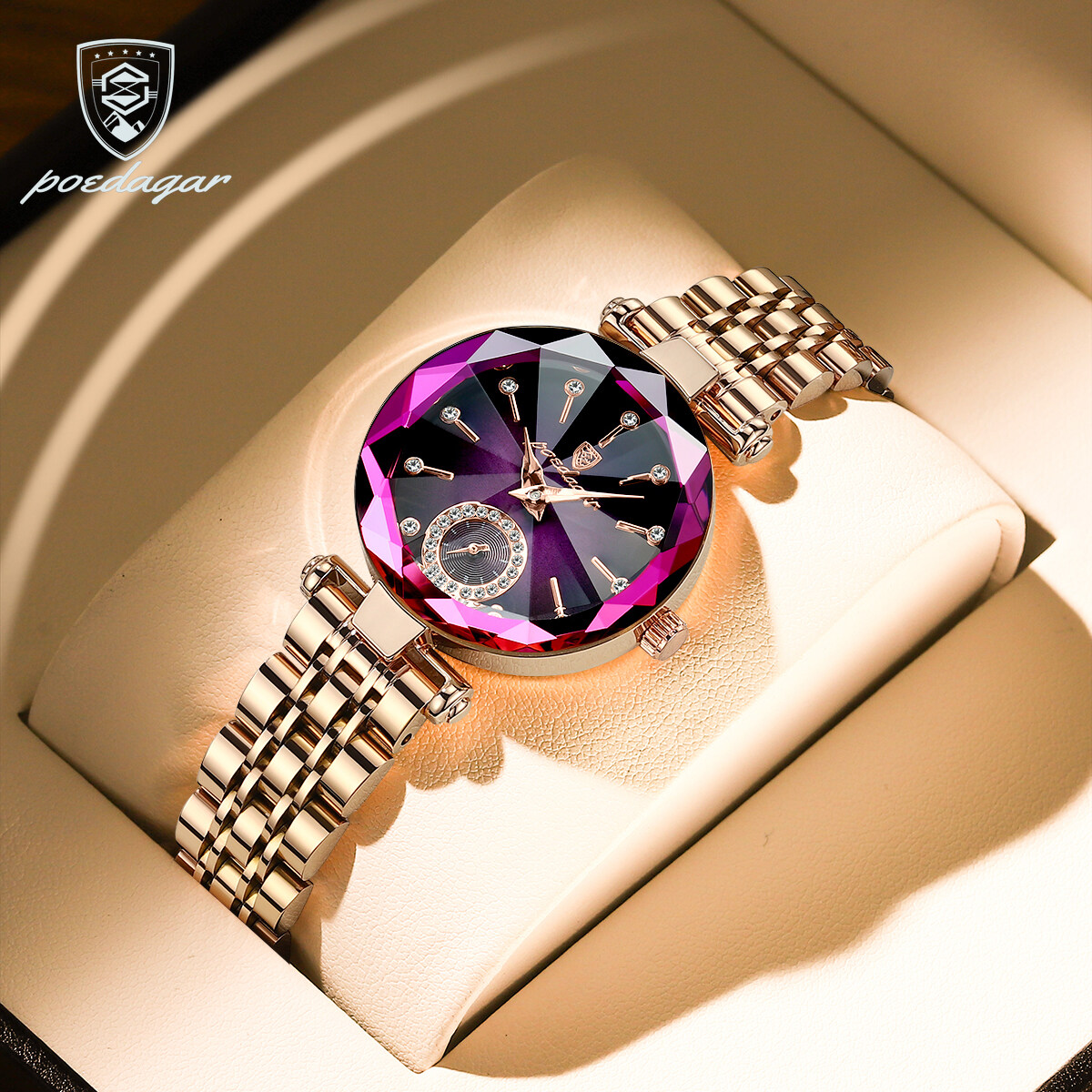 POEDAGAR Đồng Hồ Đeo Tay Thạch Anh Thép Màu Vàng Hồng Thiết Kế Trang Sức Sang Trọng Cho Nữ Đồng Hồ Nữ Thương Hiệu Thụy Sĩ Thời Trang Chống Nước