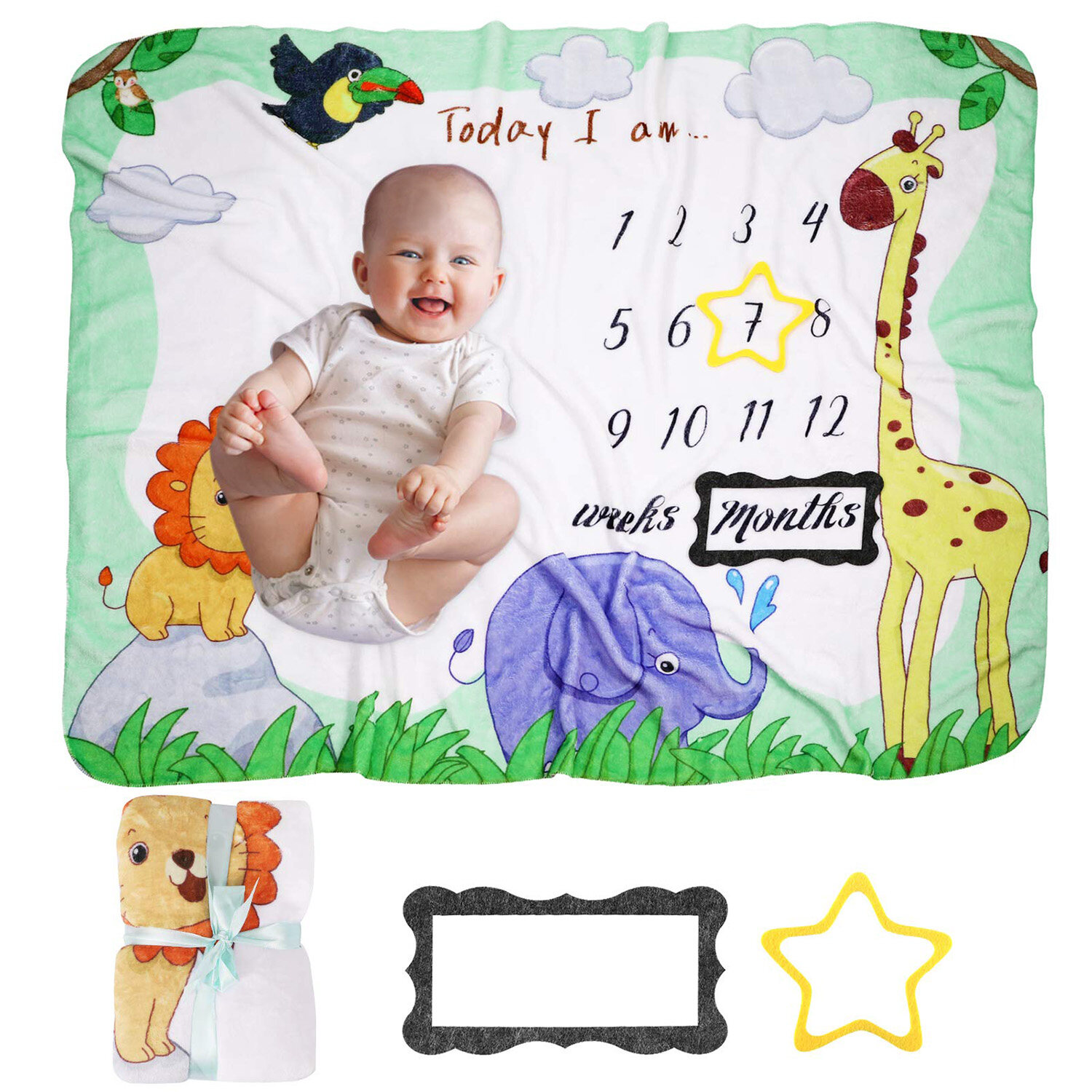Style A Baby Monthly Milestone Blanket Newborn Infant Babies 0-12 Months Photography Backdrop Photo Prop Baby Shower Gift 