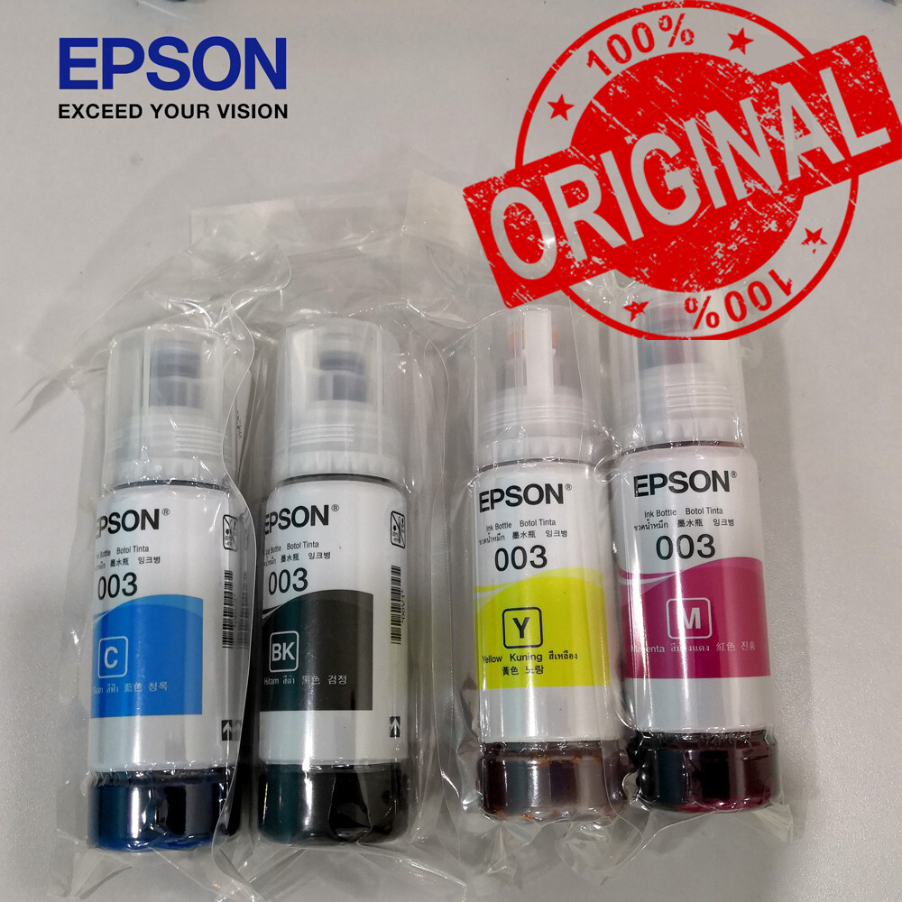Original Epson Ink 003 / Epson Original Ink 003 Bottle CMYK 1 Set For Model L1110/L3110/L3116/L3150/L3156/L5190/L5196/L1210/L3210/L3216/ Harga  15 Ringgit*Penghantaran Percuma