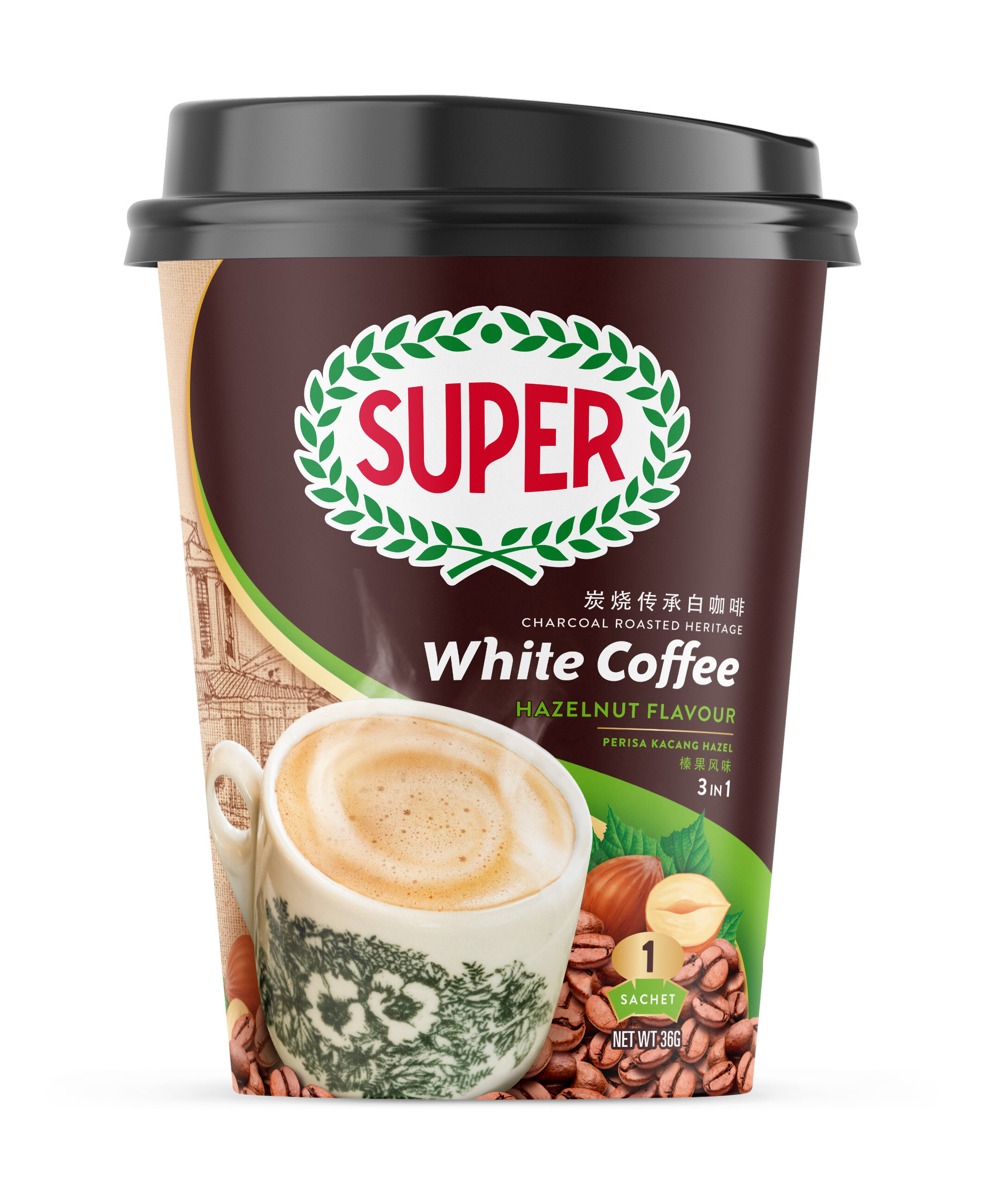 Super Charcoal Roasted White Coffee Hazelnut Cup 36g Lazada