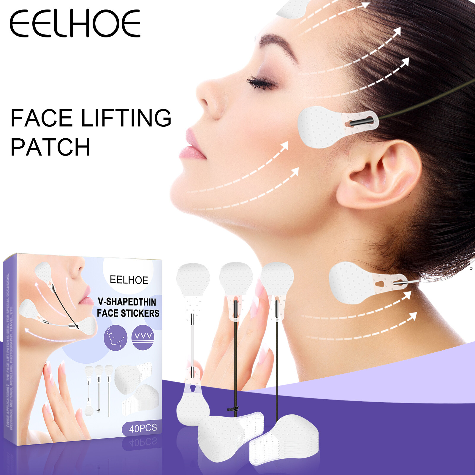 Gambar Eelhoe Invisible Thin Face Stickers Face Wrinkles Fast Lift Adhesive Tape Waterproof V Shaped Double Chin Neck Lifting Patch Adjustable Makeup Face Line Flabby Sagging Patch?40pcs?