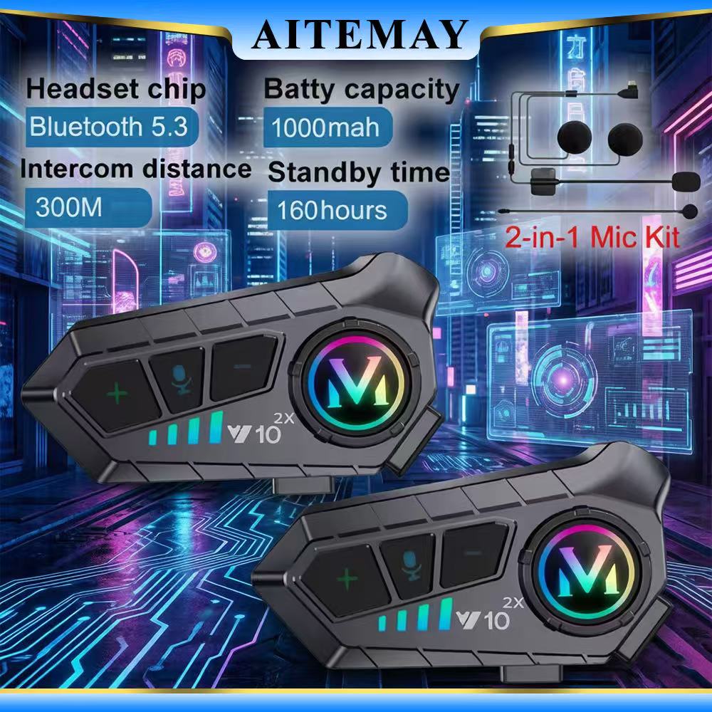 [Ready Stock] 2PCS Bluetooth Motorcycle Helmet Intercom Headset Waterproof Noise Reduction 2 Rider Communication Music Sharing Interphone With Soft & Hard Mic Aitemay Giá 386,941 Đồng*Miễn phí vận chuyển