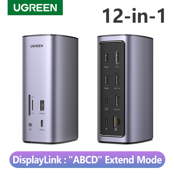 UGREEN USB C Hub Dual HDMI Adapter, 12-in-1 Docking Station with Dual 8K 30Hz/4K 60Hz HDMI DisplayPort "ABCD" Triple Display, PD Charging, 2 USB3.1, 2 USB3.0, PD 4K 60Hz, 3.5mm Audio Jack, SD/TF Card Reader and RJ45 for MacBook, Dell, HP, and More ราคา 9,690 บาท*ส่งฟรี
