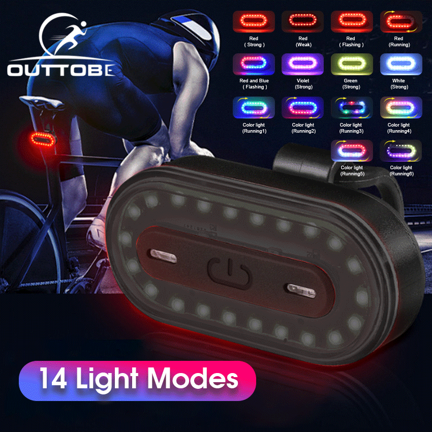 Outtobe Bike Light Bicycle Mini Tail Lamp Rear Safety Warning Light USB Rechargeable Cycling Light Colorful Bicycle Light Waterproof LED Bicycle Light Accessories ราคา 193 บาท*ส่งฟรี