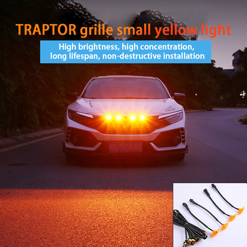 Car grille light, small yellow light, TRAPTOR SUV universal modified warning flash light, LED daytime running decorative light
