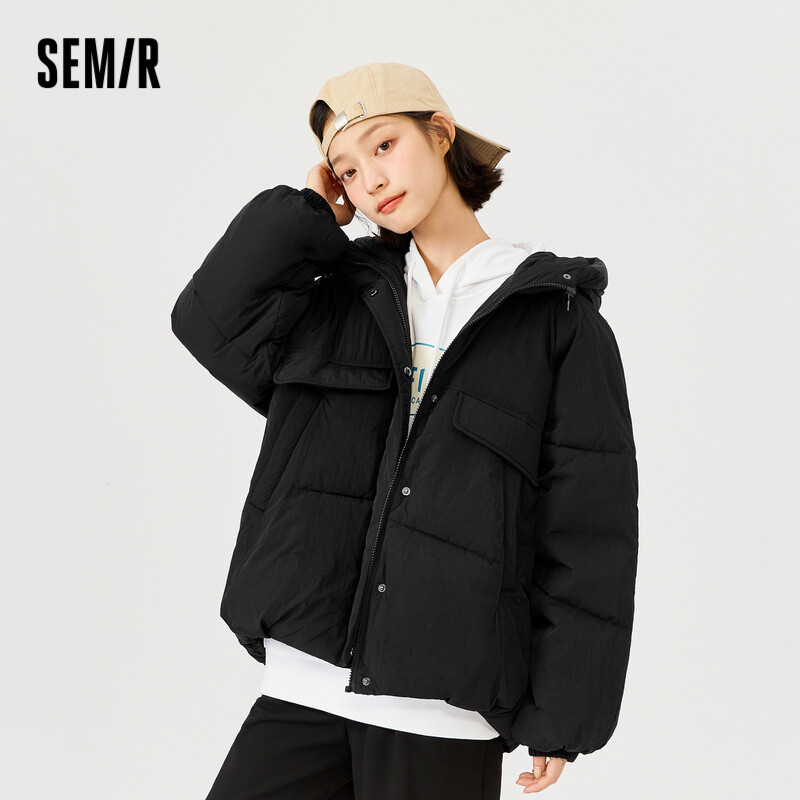 Semir áo khoác cotton áo khoác cotton dày có mũ cho nữ áo khoác màu trơn dây thừng mới mùa đông 2022 ngoại cỡ cho nữ phiên bản hàn quốc
