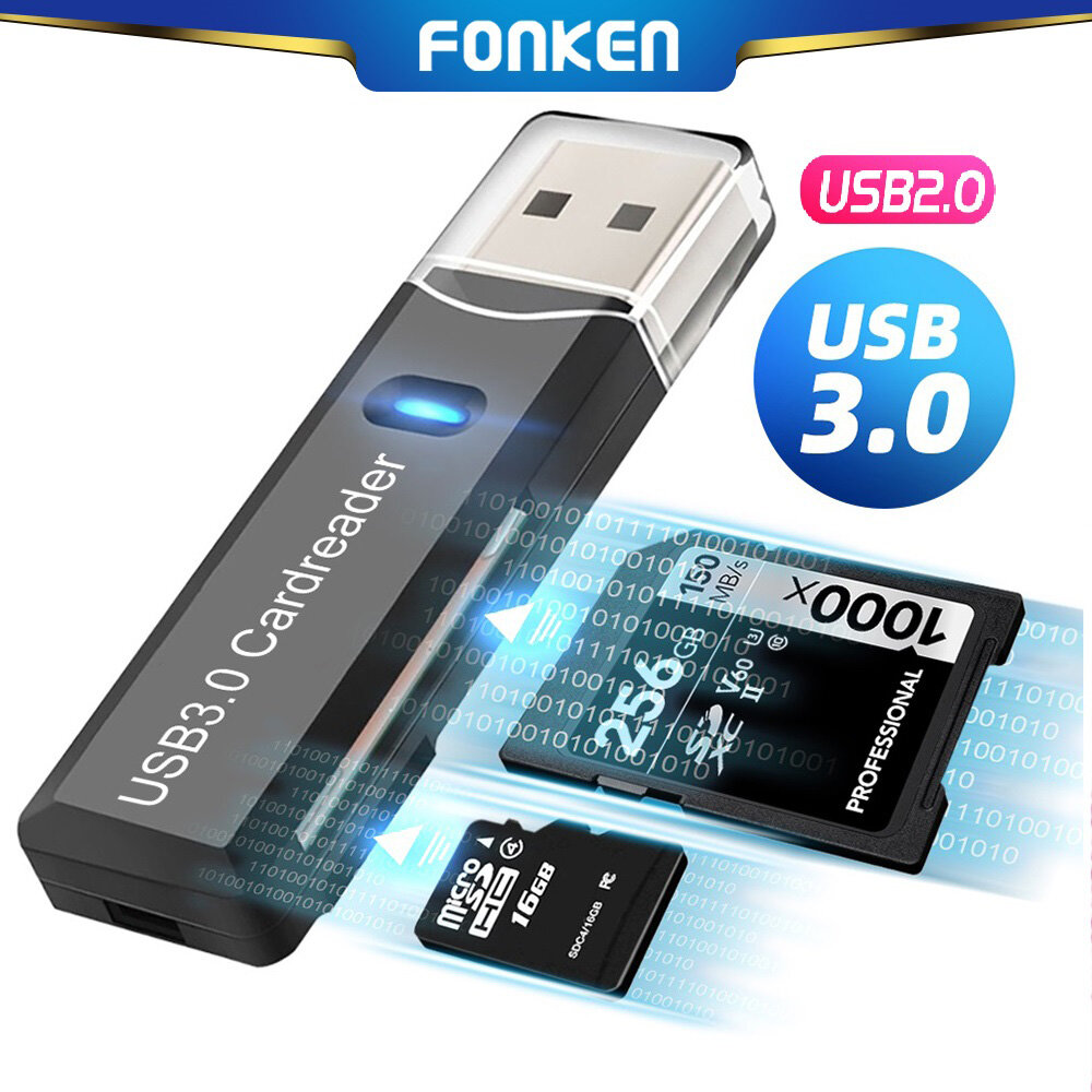 Fonken Đầu Đọc Thẻ 2.0/3.0 Đầu Đọc Thẻ 2 Trong 1 Cho Máy Vi Tính Đầu Đọc Thẻ Nhớ Micro SD TF Bộ Chuyển Đổi Máy Ghi Nhiều Thẻ Ổ Đĩa Flash Phụ Kiện Máy Tính Xách Tay