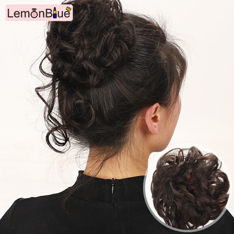 Gambar LemonBlue Messy Style Bun Hair Scrunchies Wig Easy to Wear Curly Hair Extension Bun Hair Scrunchies Hair Extension Wig Hair Piece Women Lady Daily Portable Convenient Fashionable Messy Curly Fluffy