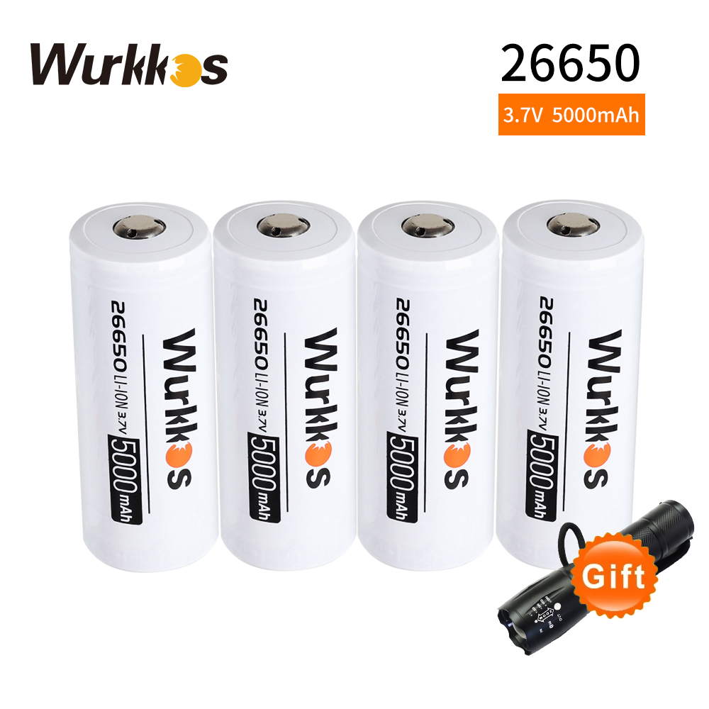 Wurkkos 26650 5000mAh Battery 3.7V Button Top with PCB board 3C High Capacity Discharge for LED Flashlight /Toys/Torch ราคา 364 บาท*ส่งฟรี