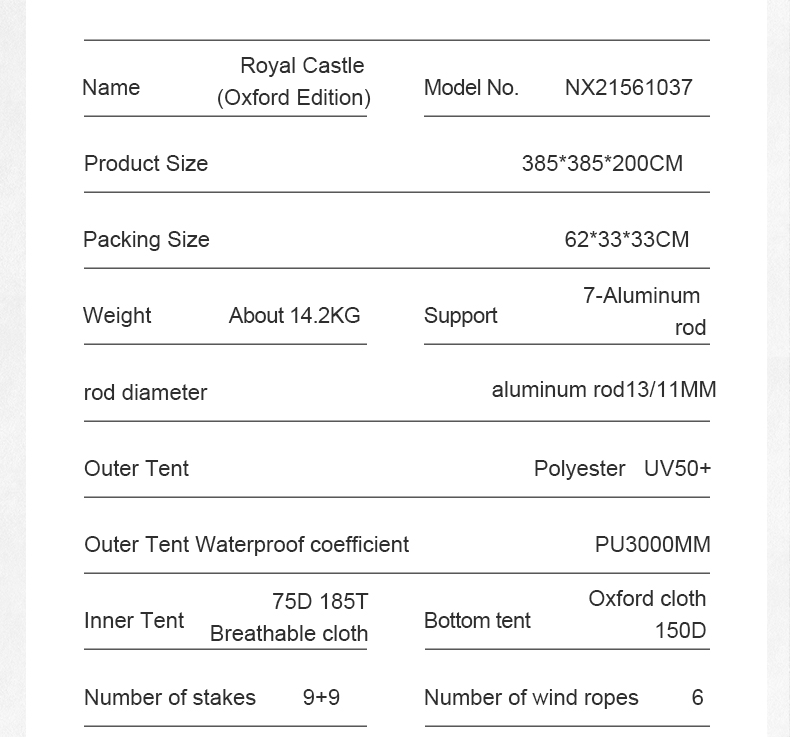 MOBI GARDEN Buitencamping Familietent Royal Castle voor glamping, zonnebrandcrème voor grote ruimtes