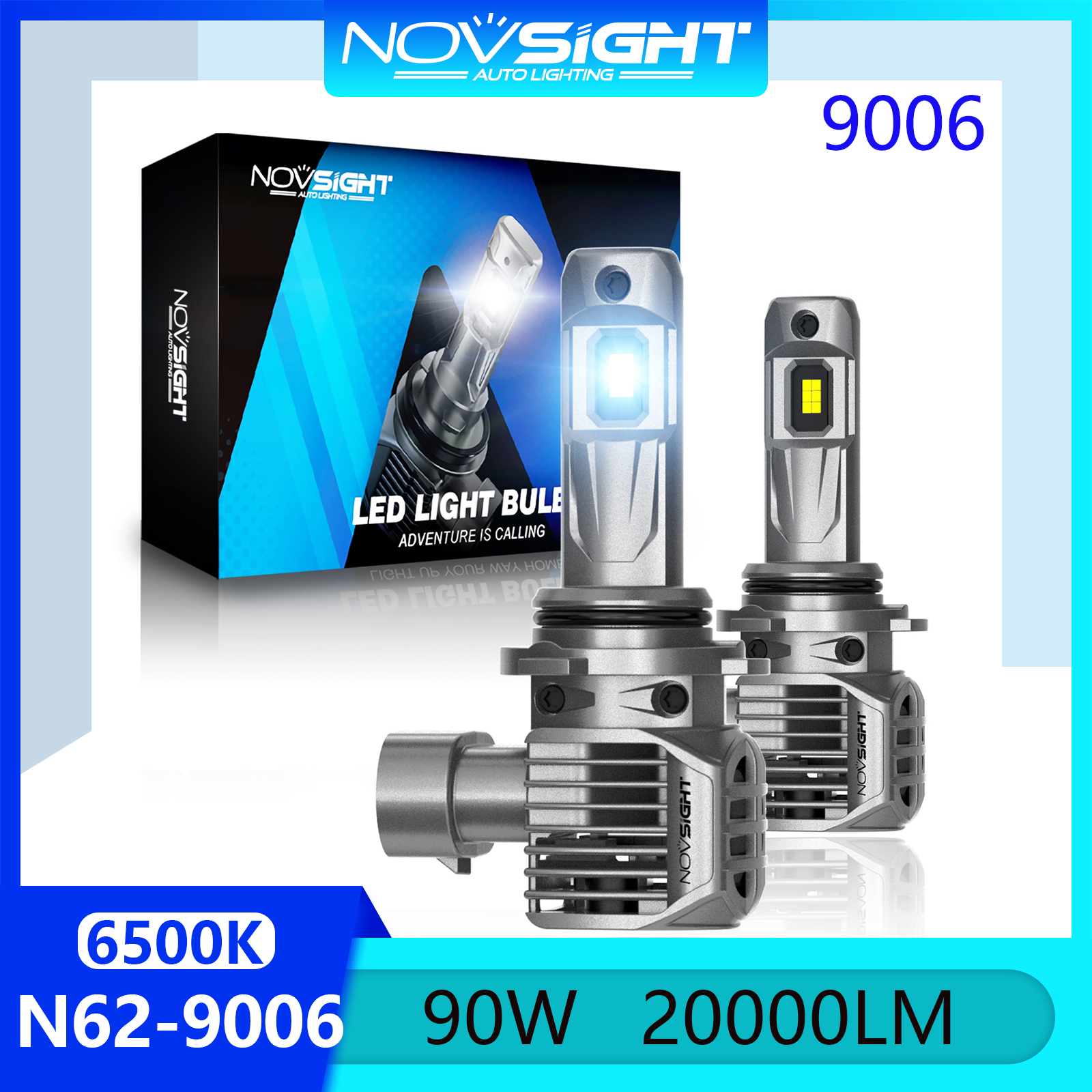 Novsight N62 HB4 9006 Bóng đèn pha LED 6500K Màu trắng mát Ánh sáng LED cực sáng cho ô tô Đèn sương 