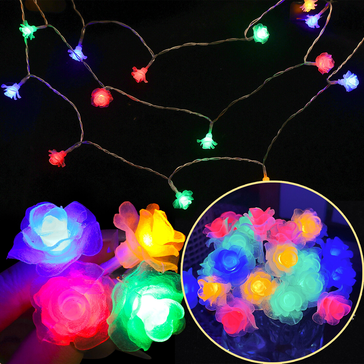 6M Battery/USB Power leds Rose Flower Holiday String Lights For Home Garden Valentine Wedding Decoration Christmas Flower Lights Garland