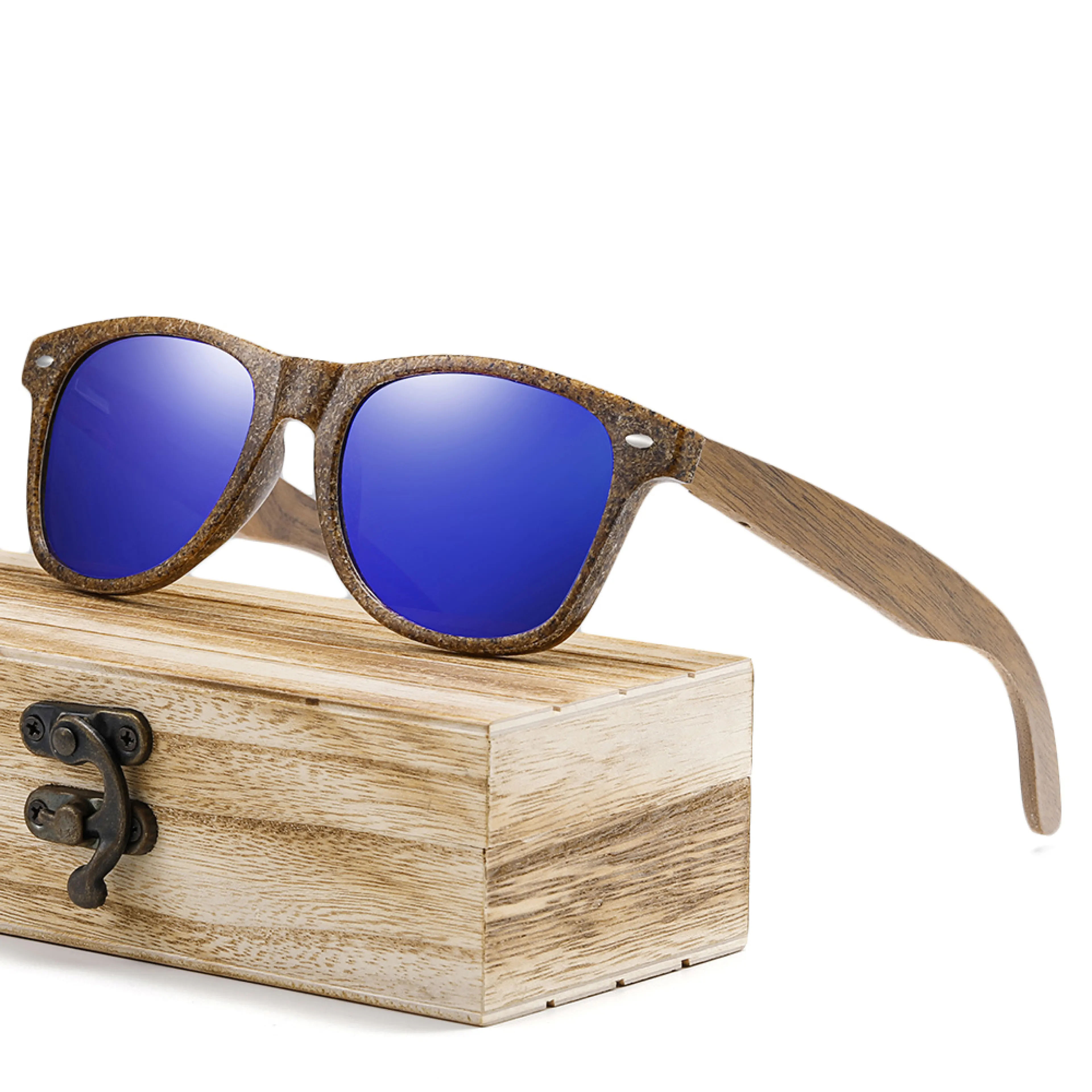 GM  Oculos de sol polarizados UV400 Material de cafe de Madeira DOS homens da Madeirapara a mulher azul lente Verdeartesanal marca de moda legal 7008