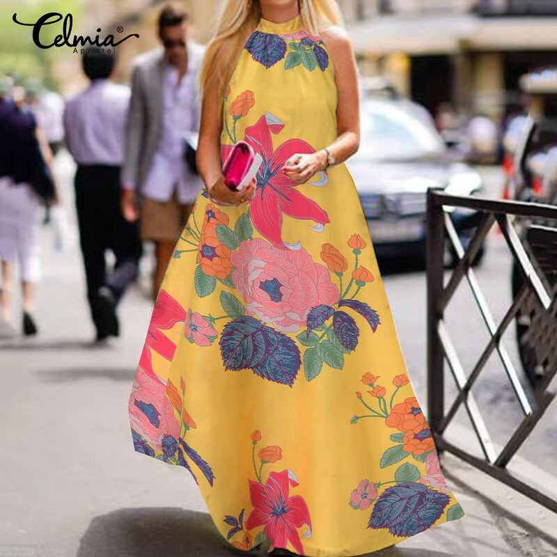 Celmia Women Halter Long Maxi Dresses 