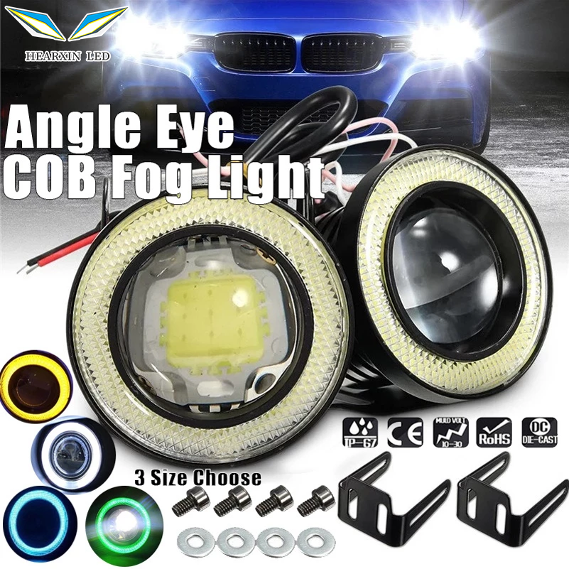 2 Chiếc Đèn Sương Mù Angel Eyes Đèn Lái Xe DRL LED COB Thông Dụng 64Mm 76Mm 89Mm 2.5 "3" 3.5 "12V Đèn Sương Mù Xe Hơi