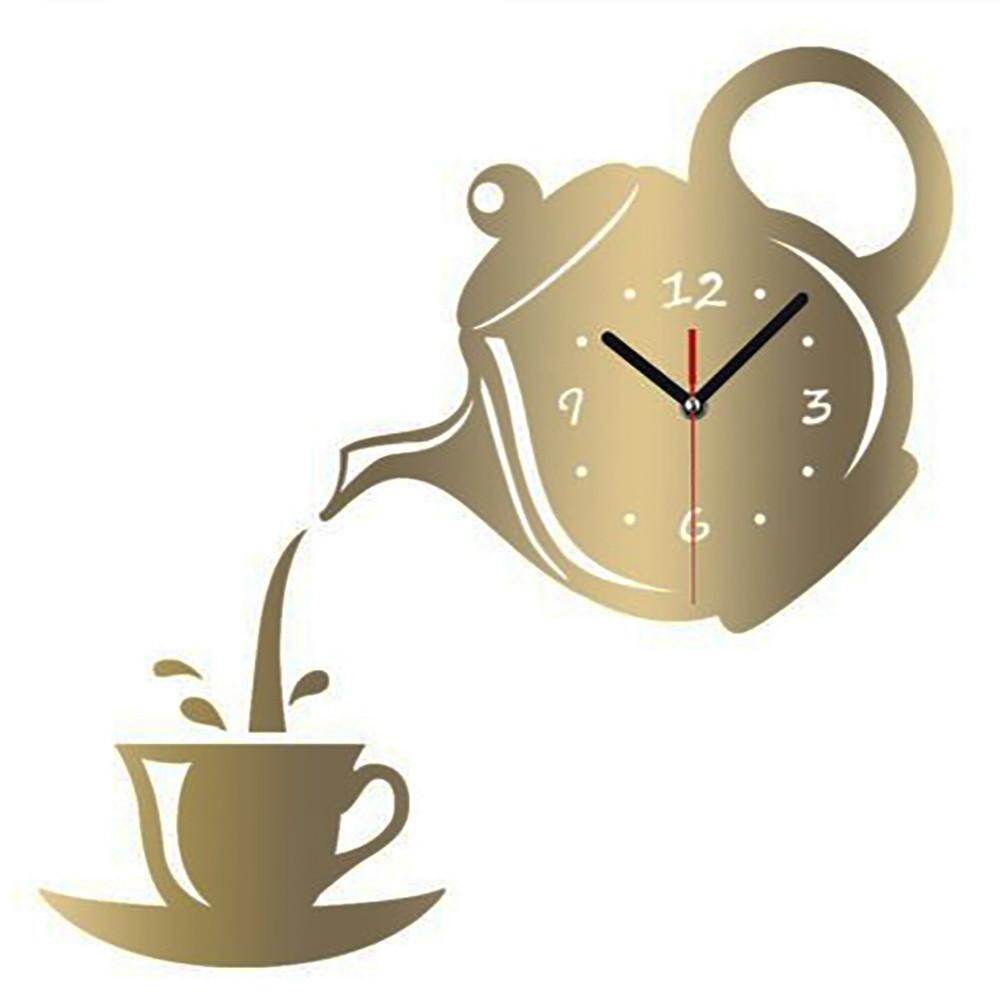 Wall Clocks Mirror Effect Teapot Coffee Cup Shape Fashion