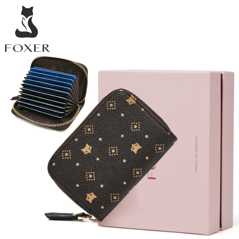 Foxer Ví nữ da nhân tạo PVC ví nhỏ dập nổi Nữ Ví Ngắn Ví đựng thẻ nữ thời trang túi tiền xu