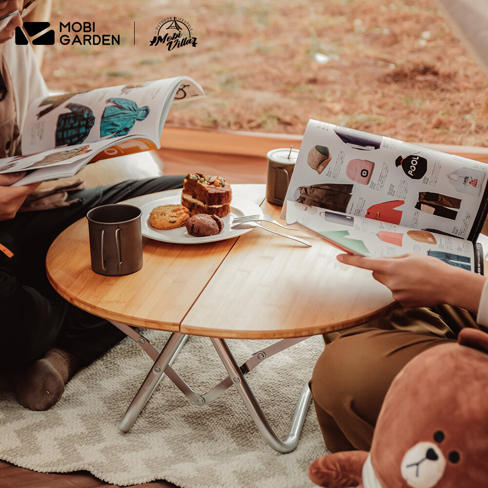 MOBI GARDEN Camping Foldable Bamboo Round Table Portable Picnic Self Driving Car Outdoor ราคา 3,762 บาท*ส่งฟรี