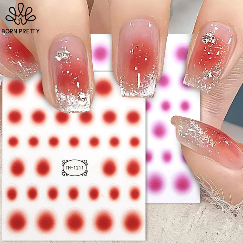 BORN PRETTY Gradient Nail Sticker 3D Jelly Red Pink Blush Sliders Cute