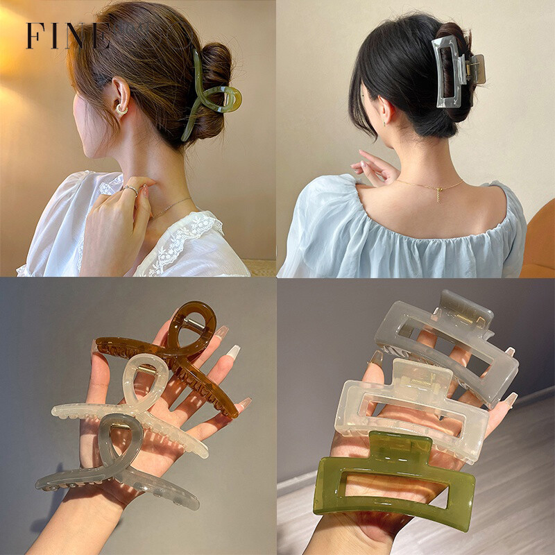 Finetoo kẹp tóc màu thạch acrylic thanh lịch kẹp tóc hình vuông chéo phụ kiện tóc cho nữ