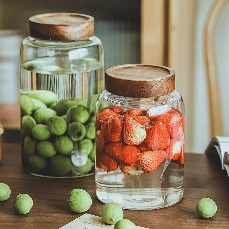 Tarro de cristal con tapa de madera hermético para alimentos_voghion.com