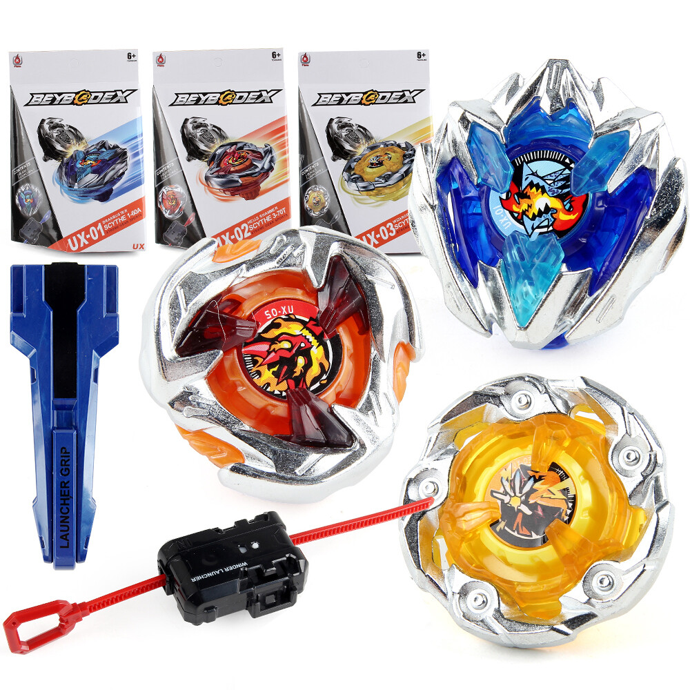 Bey x UX-01 UX-02 UX-03 con quay hồi chuyển khởi động kim loại chiến đấu bông vụ Booster với tay cầm con quay Bộ đồ chơi món quà sinh nhật