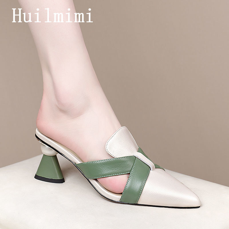 Huilm, giày cao gót nữ dép cao ngón 6cm giày xăng-đan nữ gót dày thoải mái bằng da mềm thoải mái mùa hè 2022 giày đi tiệc