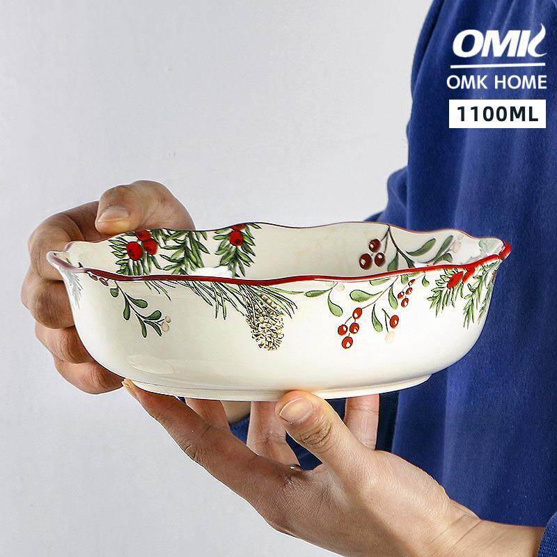 Omk dòng sản phẩm giáng sinh gốm bát đựng sa lát 1100ml