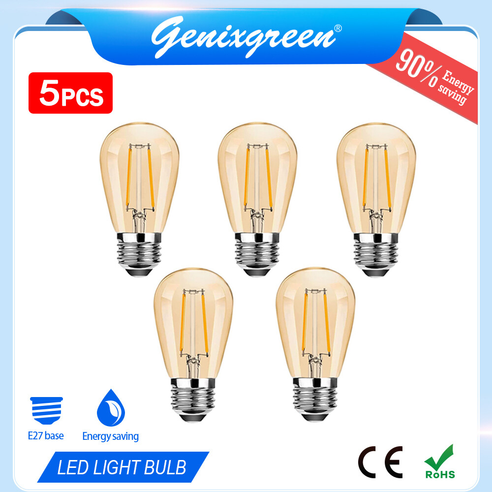  Bóng Đèn LED Edison Cổ Điển E27 Bóng Đèn Dây Tóc LED 1W 2W S14 Bằng Nhựa Nguồn Sáng Treo Trang Trí Nhà Cửa Màu Trắng Ấm 2700K Tiết Kiệm Năng Lượng 90% 
